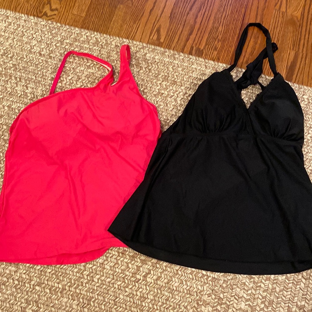 2 tankini tops size large 12 hot pink and black